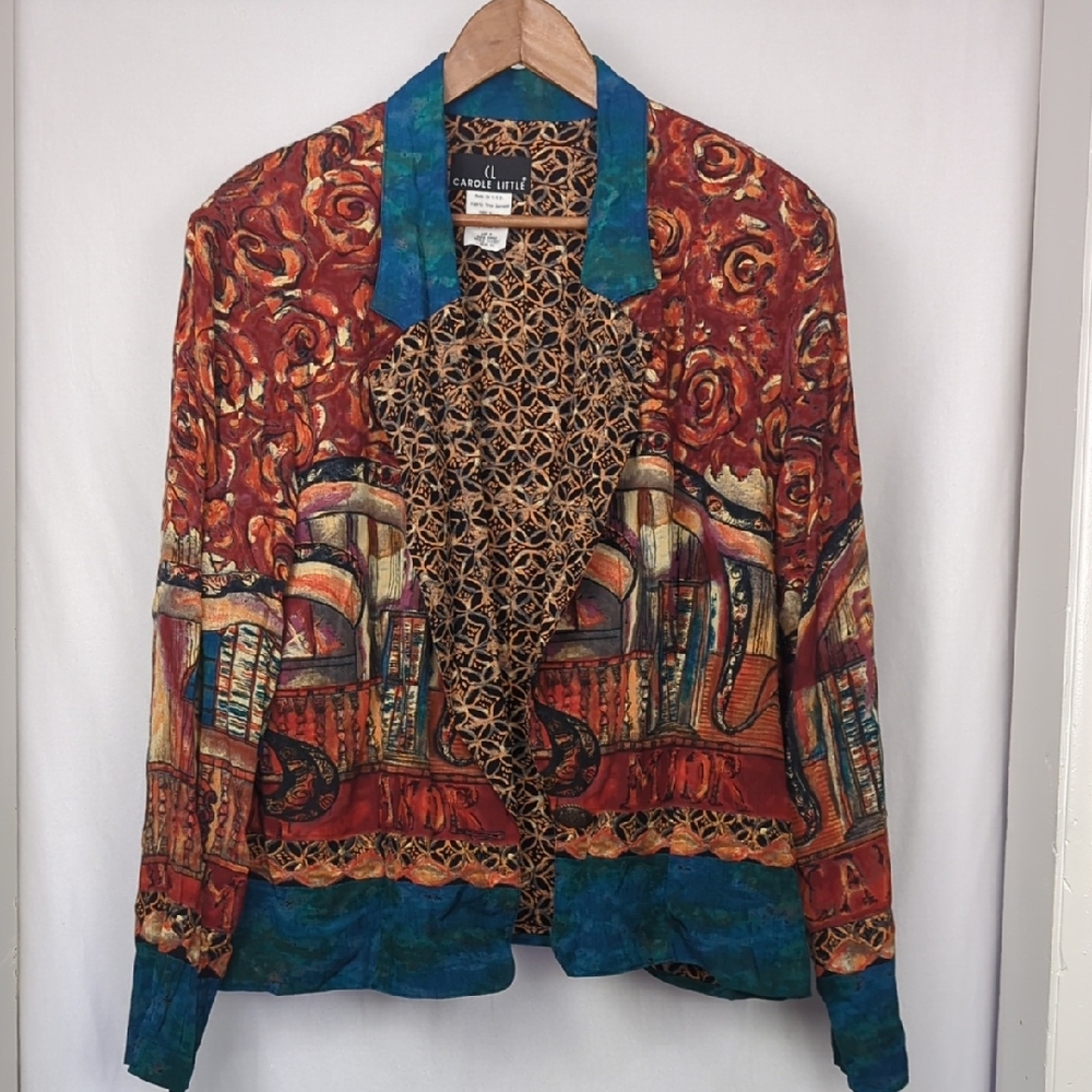 VINTAGE Carole Little Abstract Artist Jacket Open Front Blazer